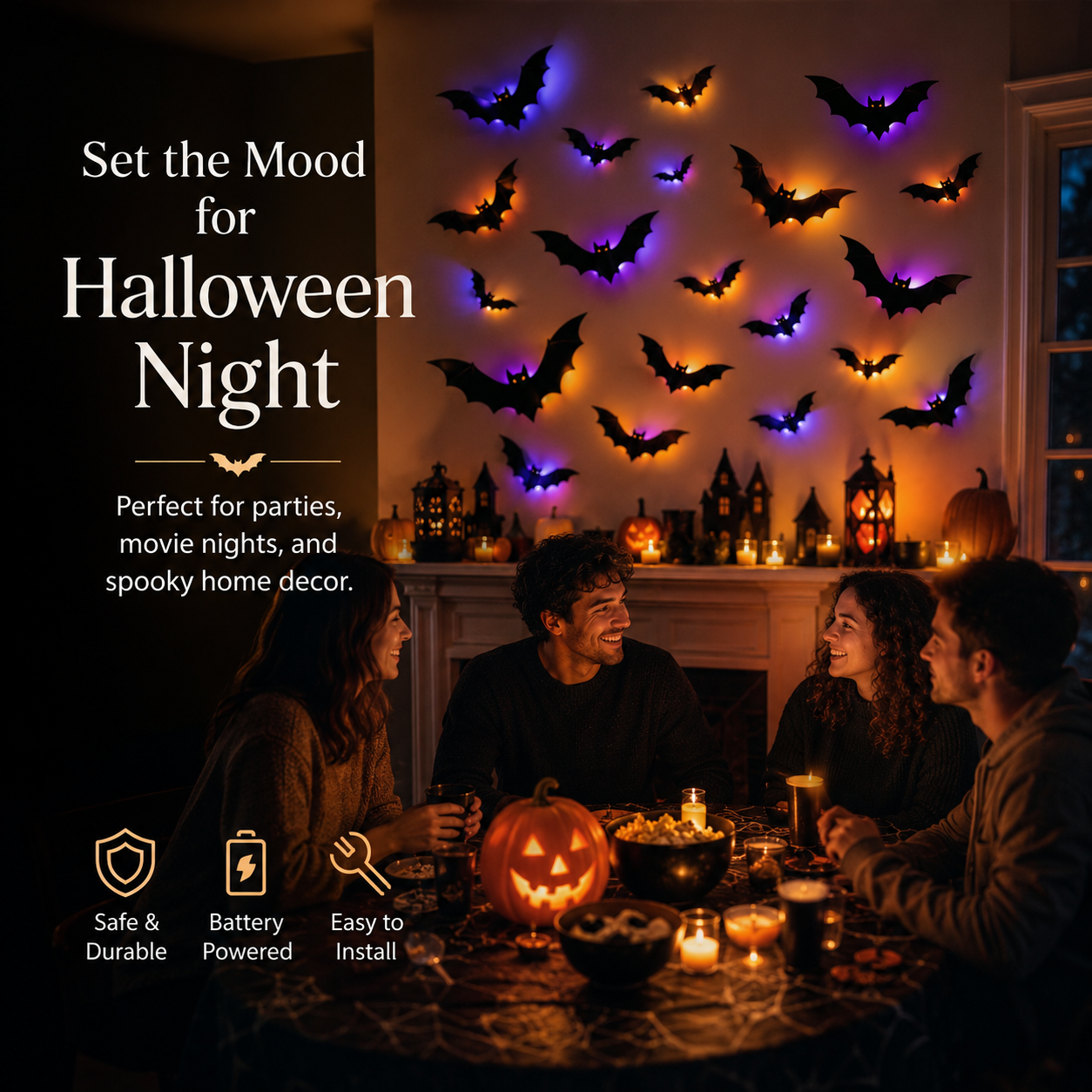 🦇3D LED Halloween Bat Lights – Purple & Orange Glow Wall Decor