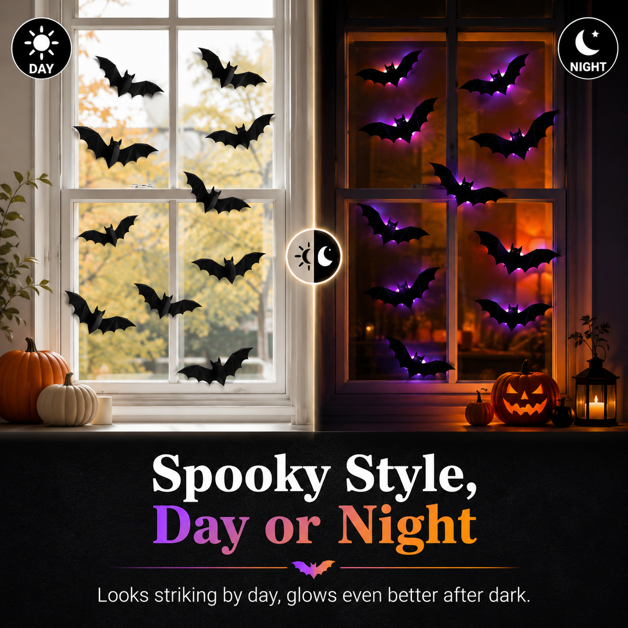 🦇3D LED Halloween Bat Lights – Purple & Orange Glow Wall Decor