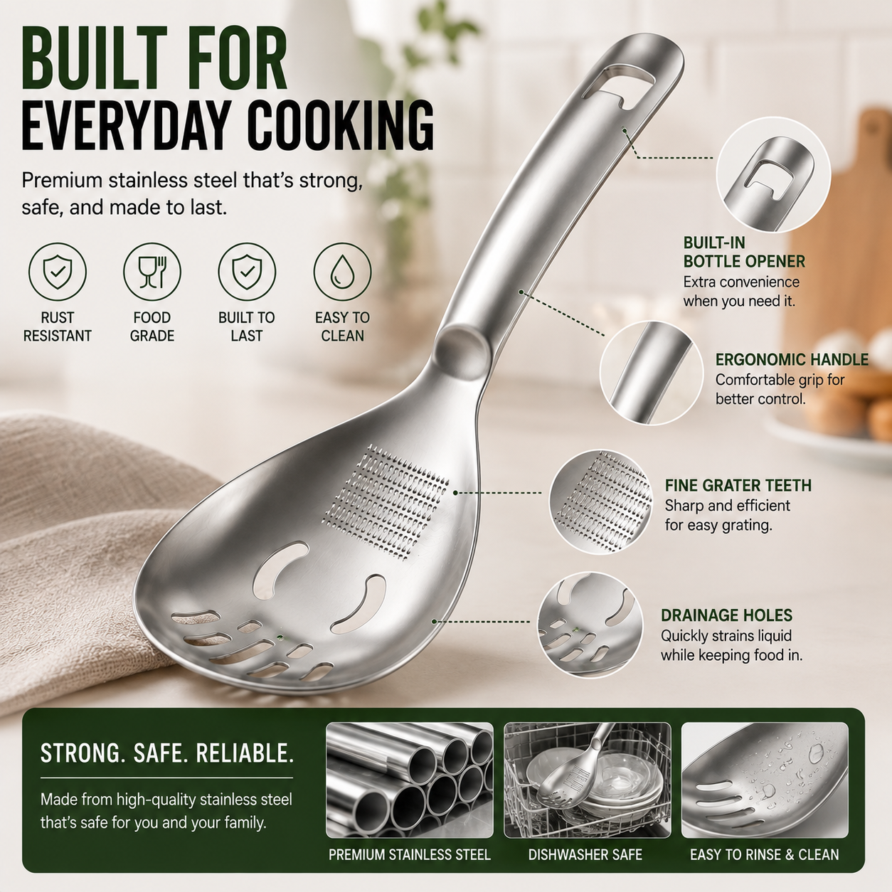 All-in-One Stainless Steel Kitchen Spoon