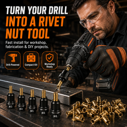 🔧Complete Drill-PoweredRivet Nut Kit - M3-M8 ThreadedInsert Tool Set