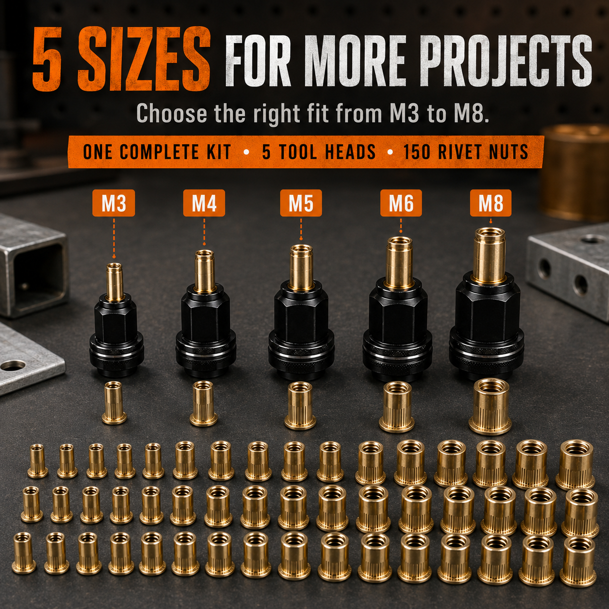 🔧Complete Drill-PoweredRivet Nut Kit - M3-M8 ThreadedInsert Tool Set