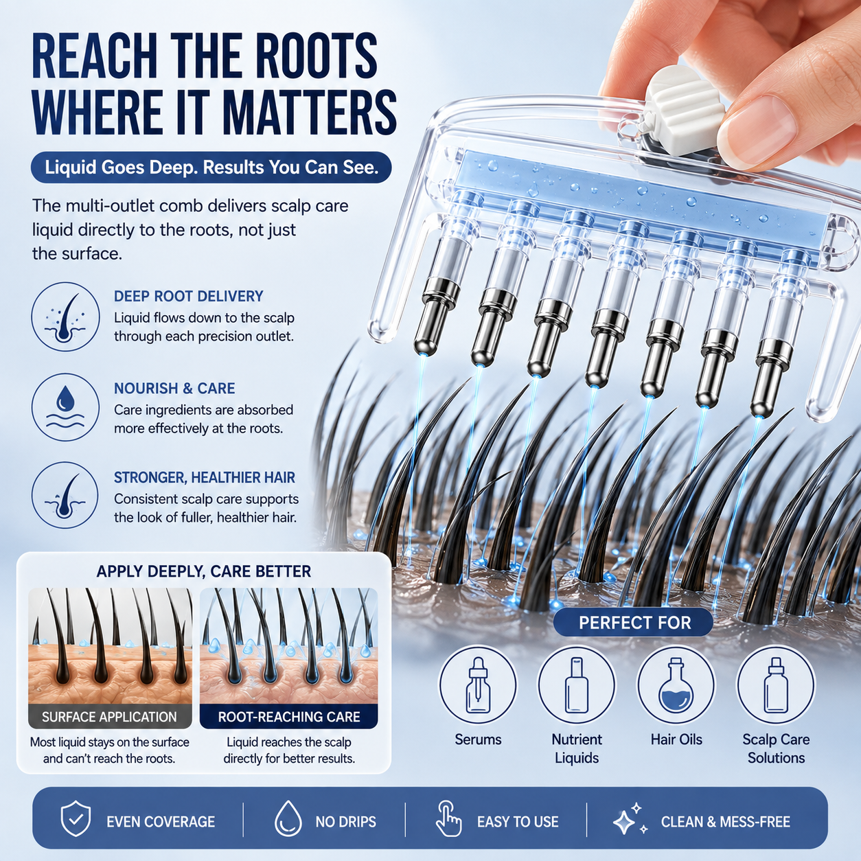 Scalp Care Serum Applicator Crystal Comb – Apply & Massage in One Step
