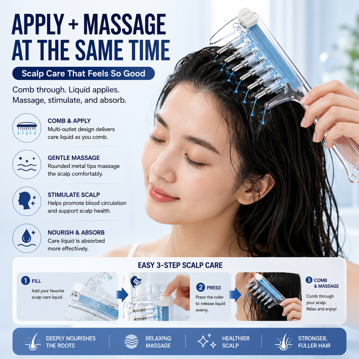 Scalp Care Serum Applicator Crystal Comb – Apply & Massage in One Step