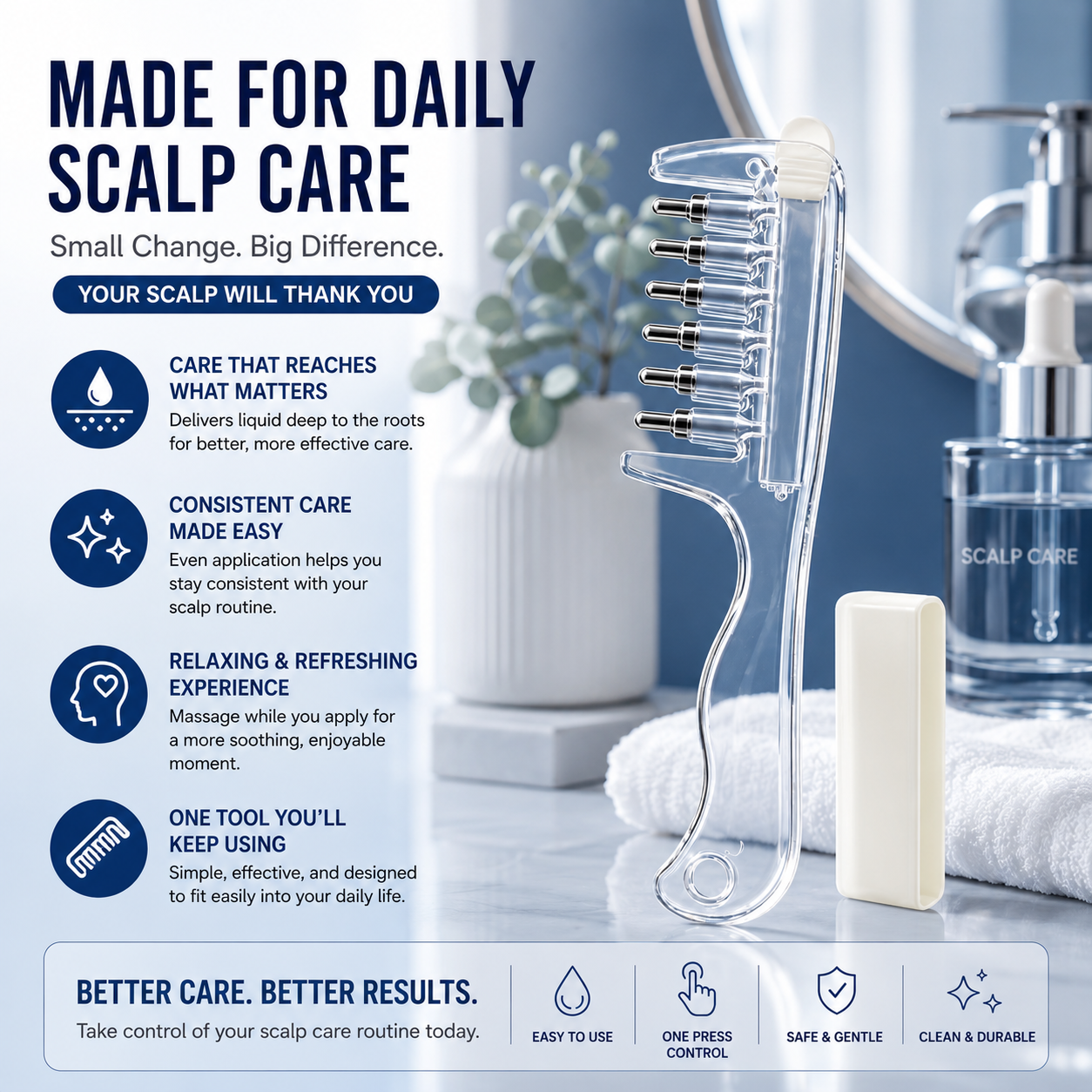 Scalp Care Serum Applicator Crystal Comb – Apply & Massage in One Step