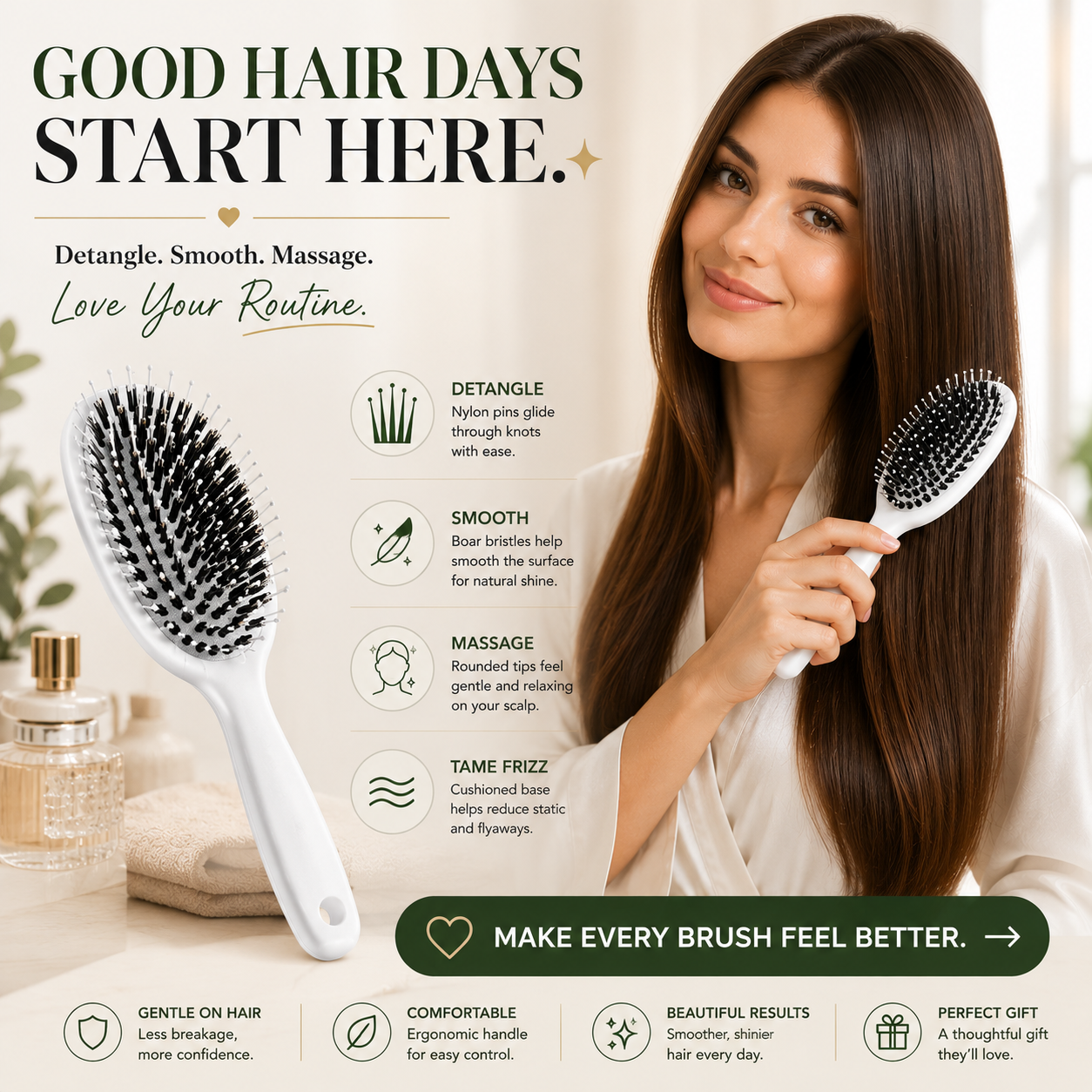 ✨ Dual-Bristle Detangling & Scalp Massage Hair Brush