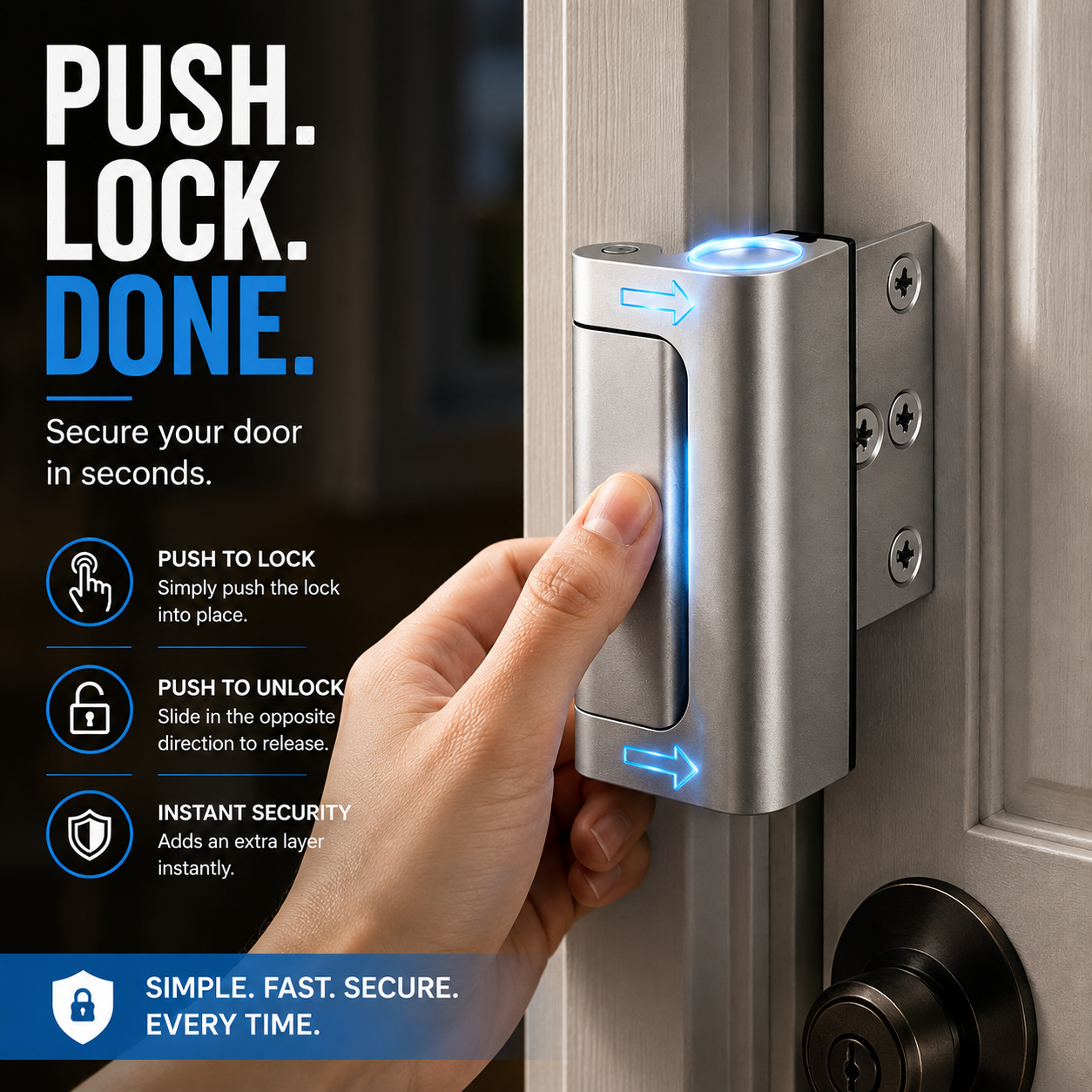 🔒 Extra-Layer Door Security Lock – Quick Inside Protection