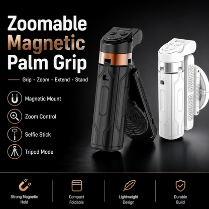 📸 Zoomable Magnetic Palm Grip | Selfie Stick & Tripod