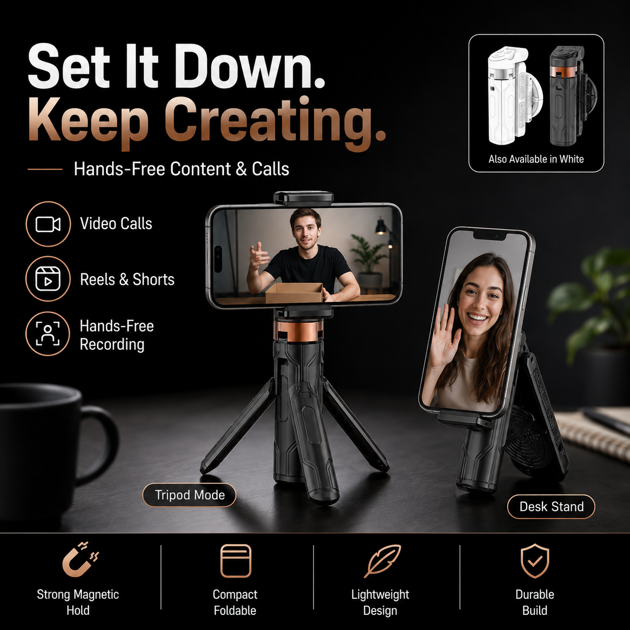 📸 Zoomable Magnetic Palm Grip | Selfie Stick & Tripod