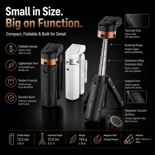 📸 Zoomable Magnetic Palm Grip | Selfie Stick & Tripod