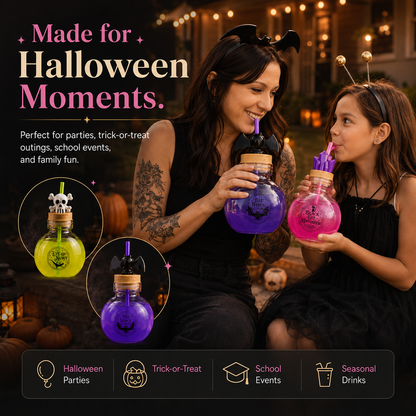 🎃 30 oz Halloween Potion Bottle with Straw – Crystal, Bat & Skull