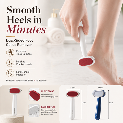 ✨Dual-Sided Foot Callus Remover – Stainless Steel Blade, Portable Dead Skin Scraper for Cracked Heels