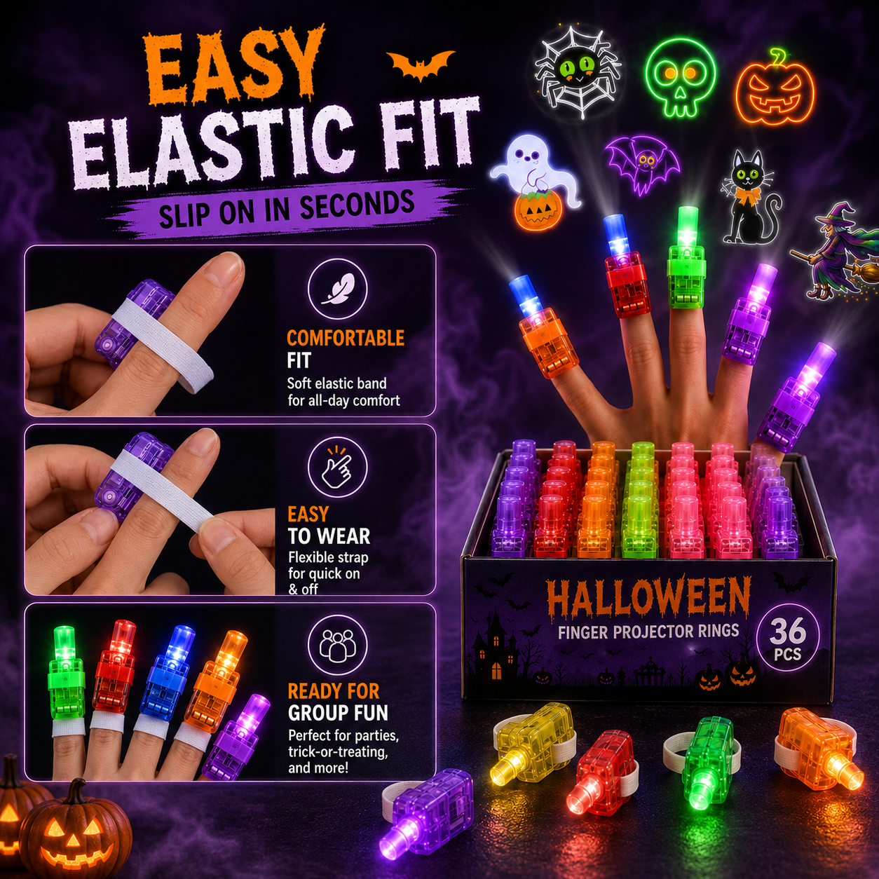 Elastic band Halloween finger projector rings