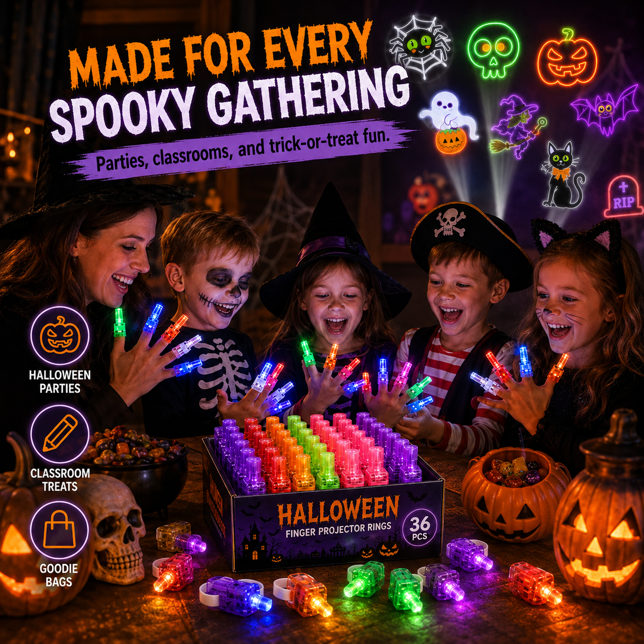 Halloween finger projector rings at kids Halloween party
