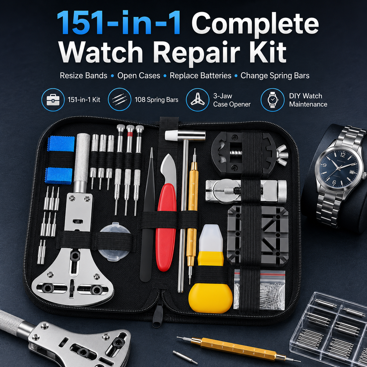 151 in 1 complete watch repair kit