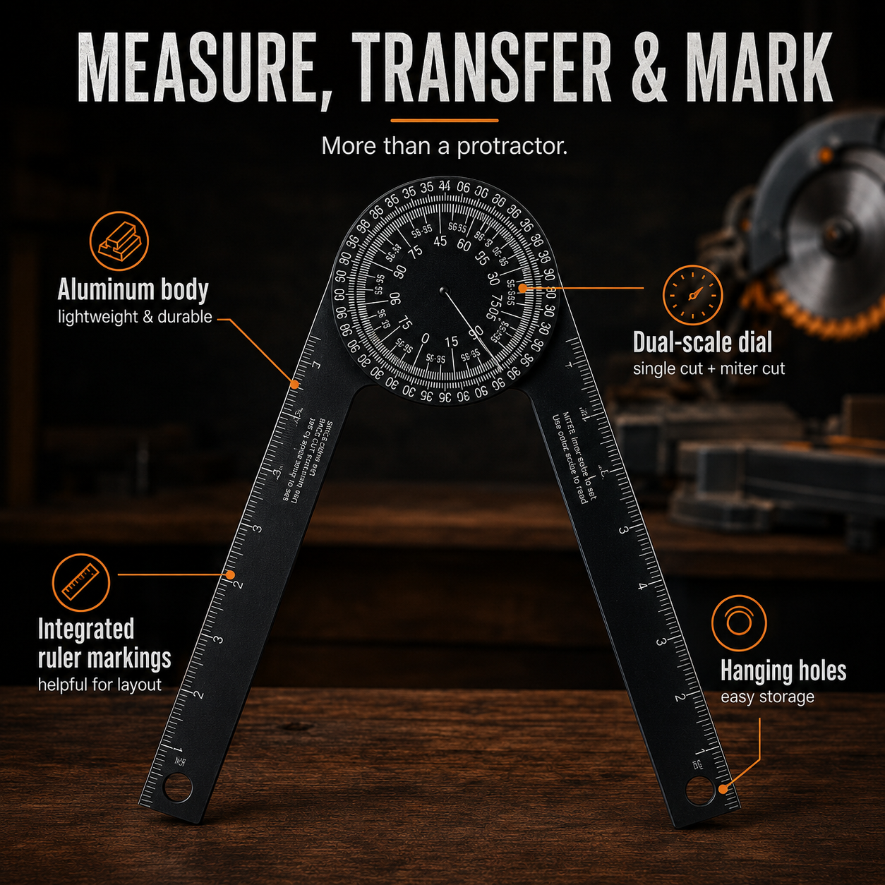 📐 Aluminum Miter Saw Protractor – Dual-Scale Angle Finder