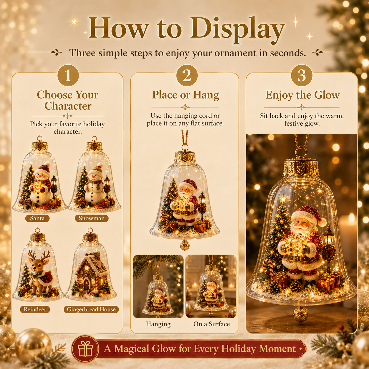 How to display glowing Christmas story ornament