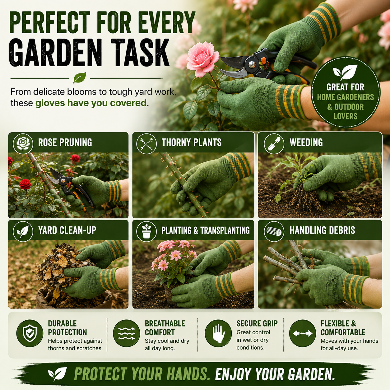 🌹 Thorn-Resistant Breathable Gardening Gloves – Secure Grip & Comfort