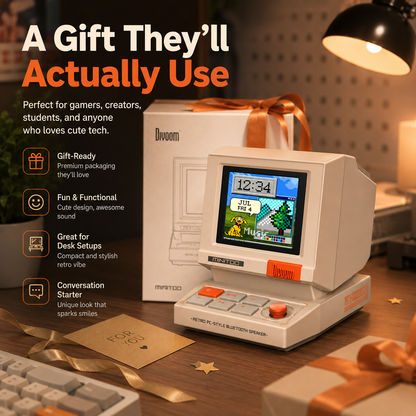 MiniToo Retro PC-Style Computer Speaker, Pixel Screen with DIY Faces | Bluetooth & USB Audio, Alarm/White Noise Clock, Desk Setup Gifts for Gaming