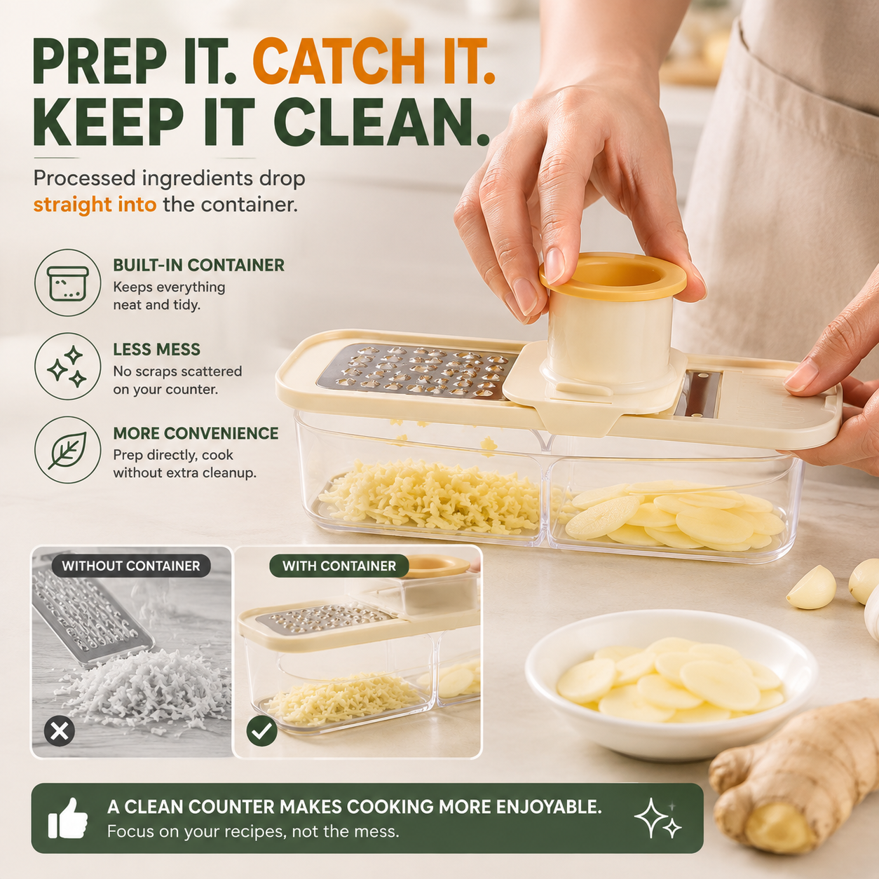 🥕 3-in-1 Food Slicer & Grater – Prep Faster, Mess Less