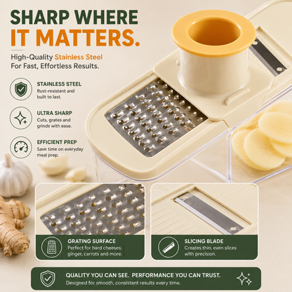 🥕 3-in-1 Food Slicer & Grater – Prep Faster, Mess Less