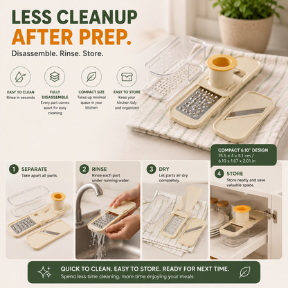 🥕 3-in-1 Food Slicer & Grater – Prep Faster, Mess Less