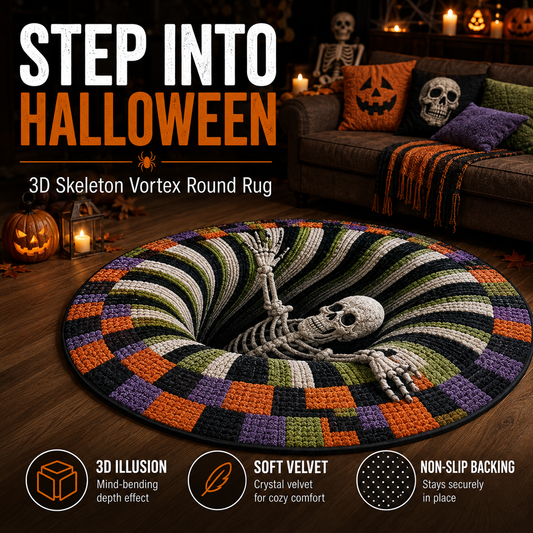 🎃3D Skeleton Vortex Quilted Round Halloween Rug
