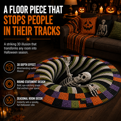 🎃3D Skeleton Vortex Quilted Round Halloween Rug