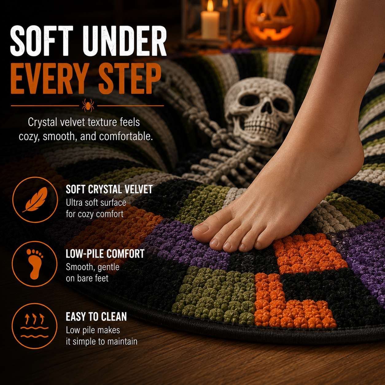🎃3D Skeleton Vortex Quilted Round Halloween Rug