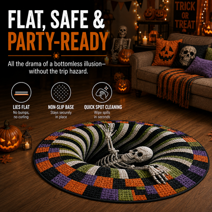 🎃3D Skeleton Vortex Quilted Round Halloween Rug