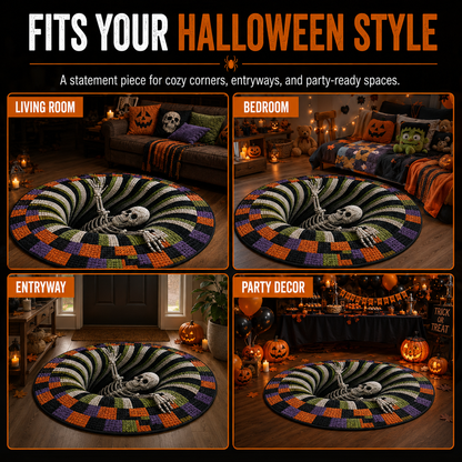 🎃3D Skeleton Vortex Quilted Round Halloween Rug