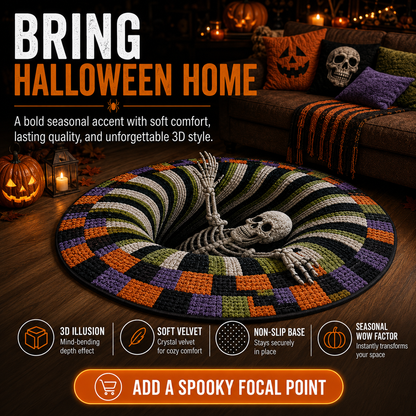🎃3D Skeleton Vortex Quilted Round Halloween Rug