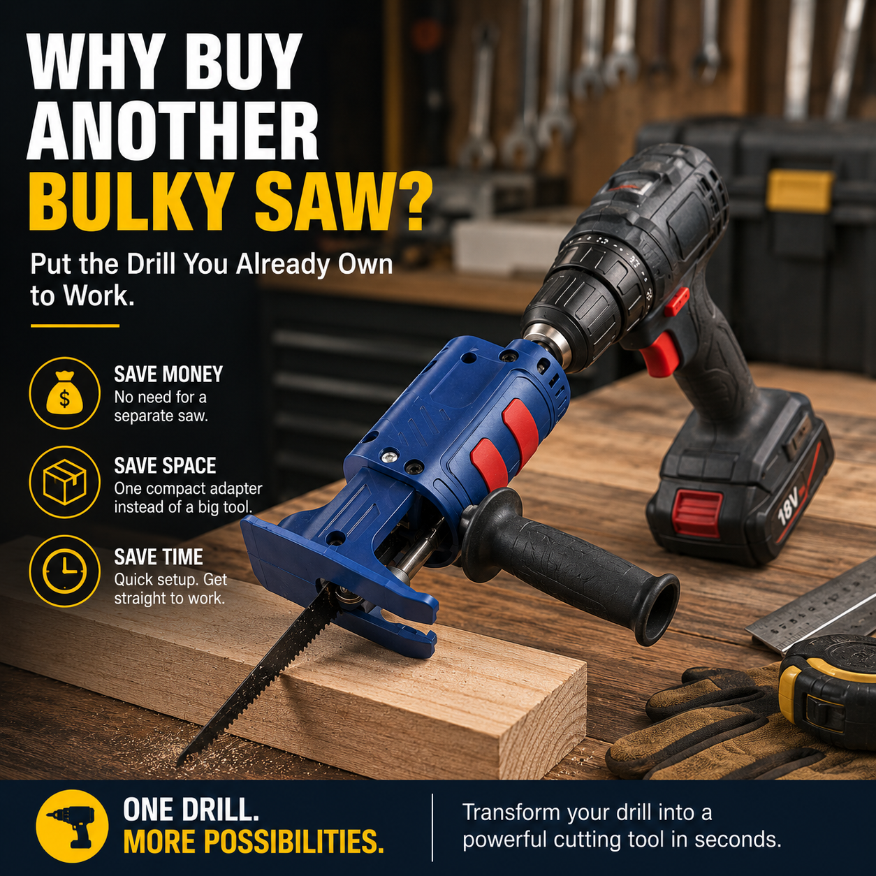 🔧 Drill-to-Saw Adapter – Turn Your Drill Into a Reciprocating Saw