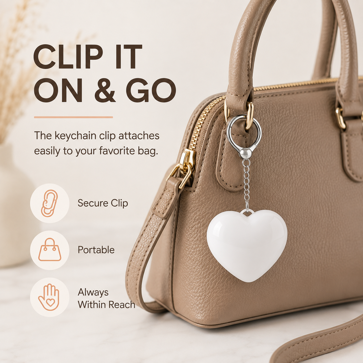 Purse light with keychain clip attached to handbag