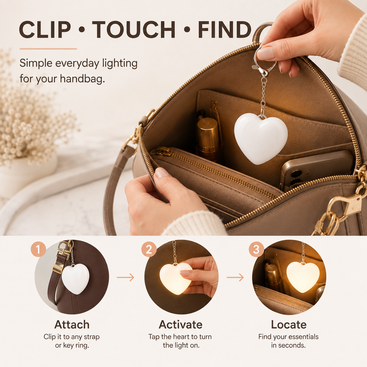 Clip touch find three step purse light instructions