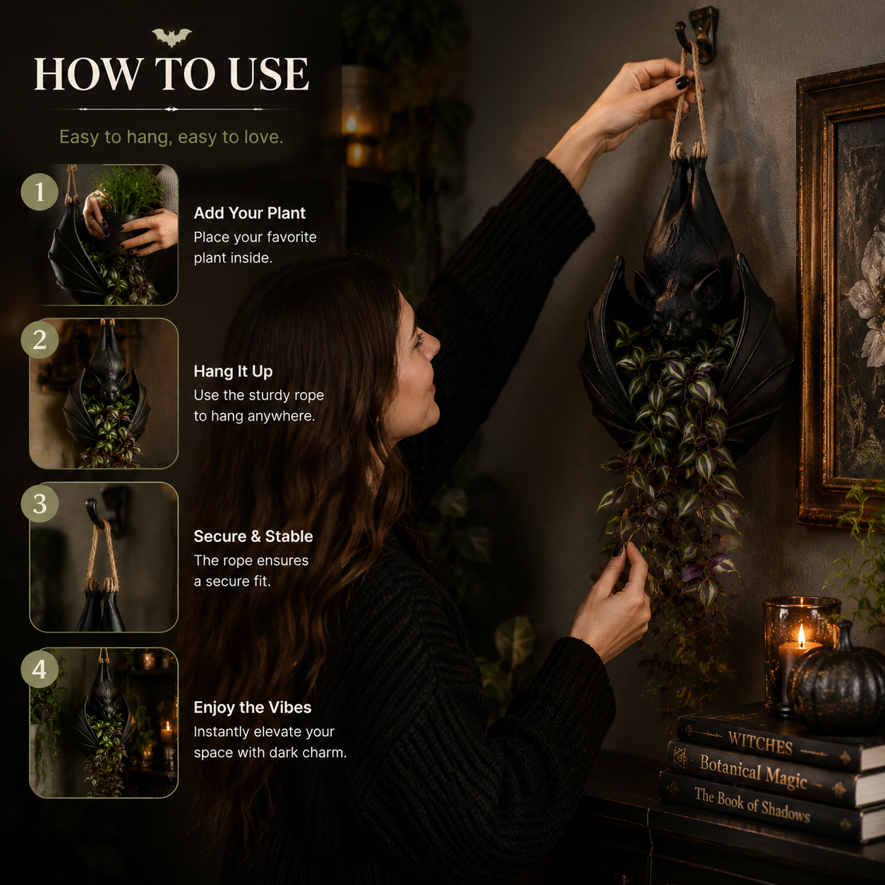 🦇 Hanging Bat Planter — Gothic Botanical Wall Decor