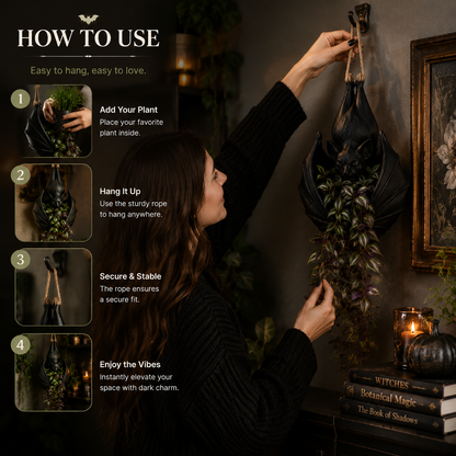 🦇 Hanging Bat Planter — Gothic Botanical Wall Decor