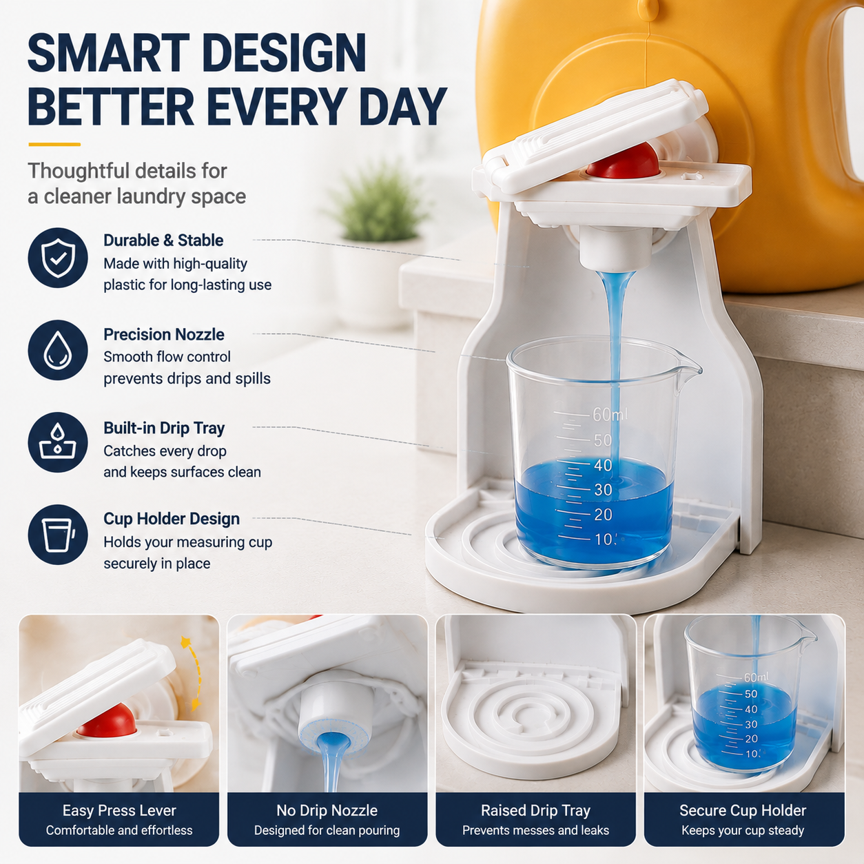 🧺 No-Drip Laundry Detergent Dispenser Cup Holder & Drip Tray