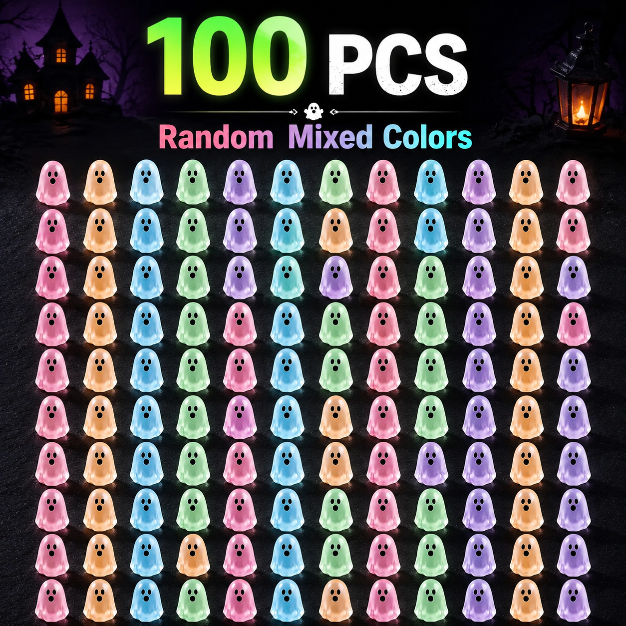 🎃50 Pcs Glow In Dark Cute Ghost Resin Bead Set👻