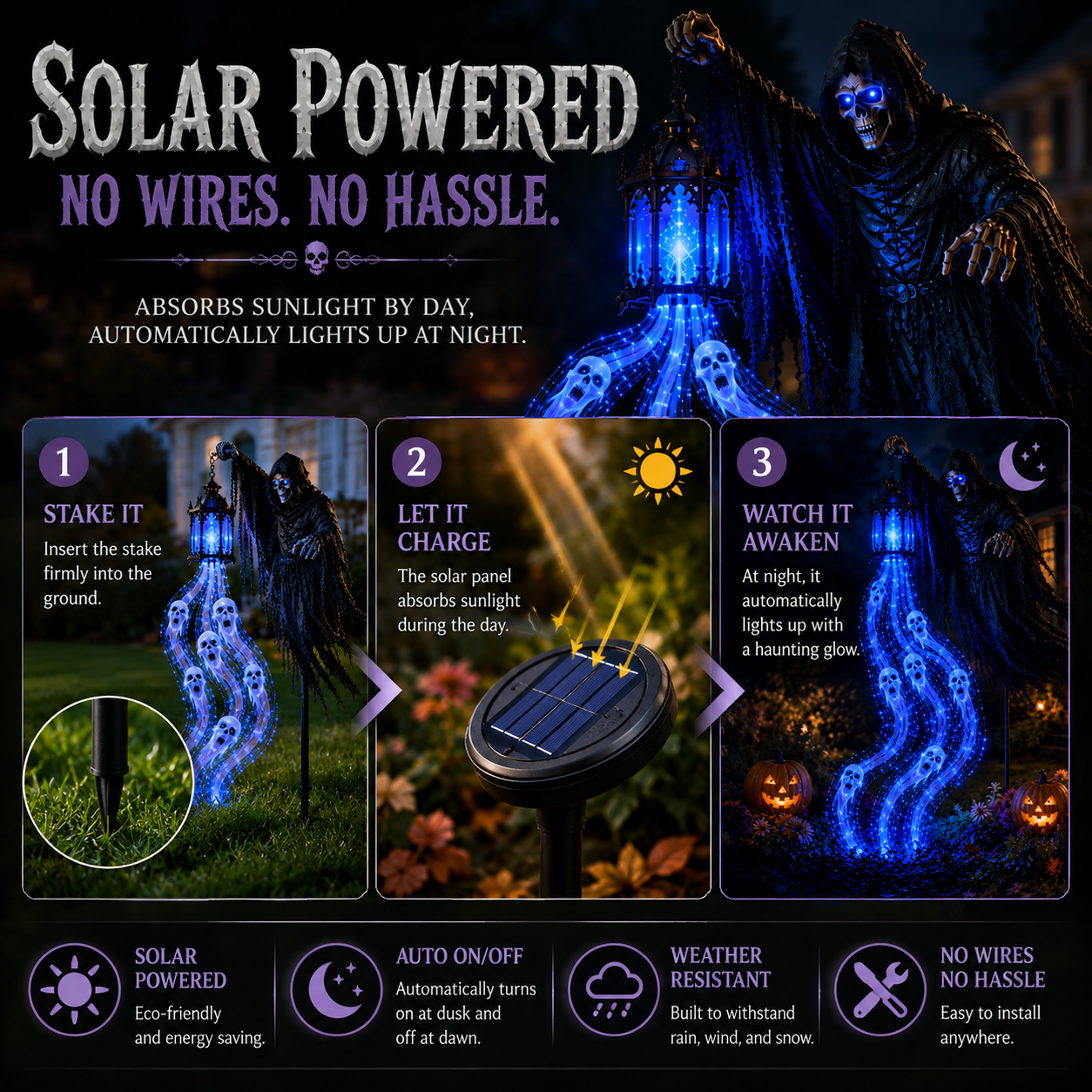 Halloween Animated Grim Reaper Garden Light – Solar Outdoor Yard Decoration