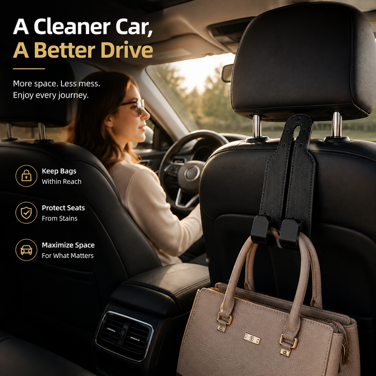 🚗 4-Pack Car Headrest Storage Hooks – Keep Bags Off the Floor