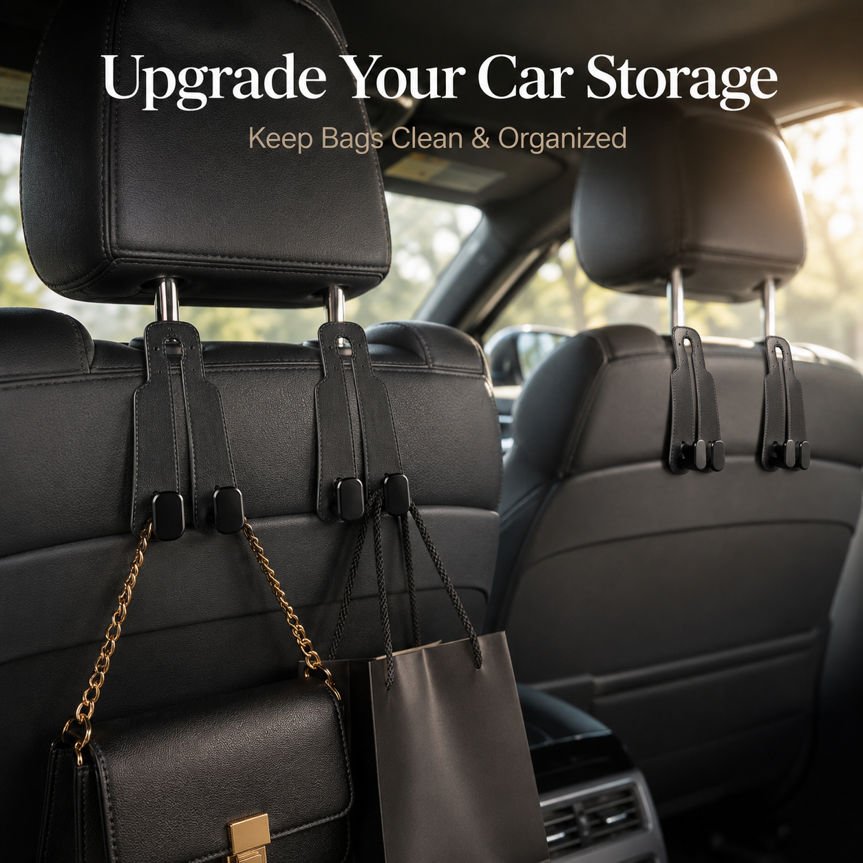 🚗 4-Pack Car Headrest Storage Hooks – Keep Bags Off the Floor