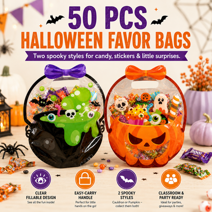 🎁50 Pcs Halloween Goodie Bags – Clear Cauldron Candy Favor Bags