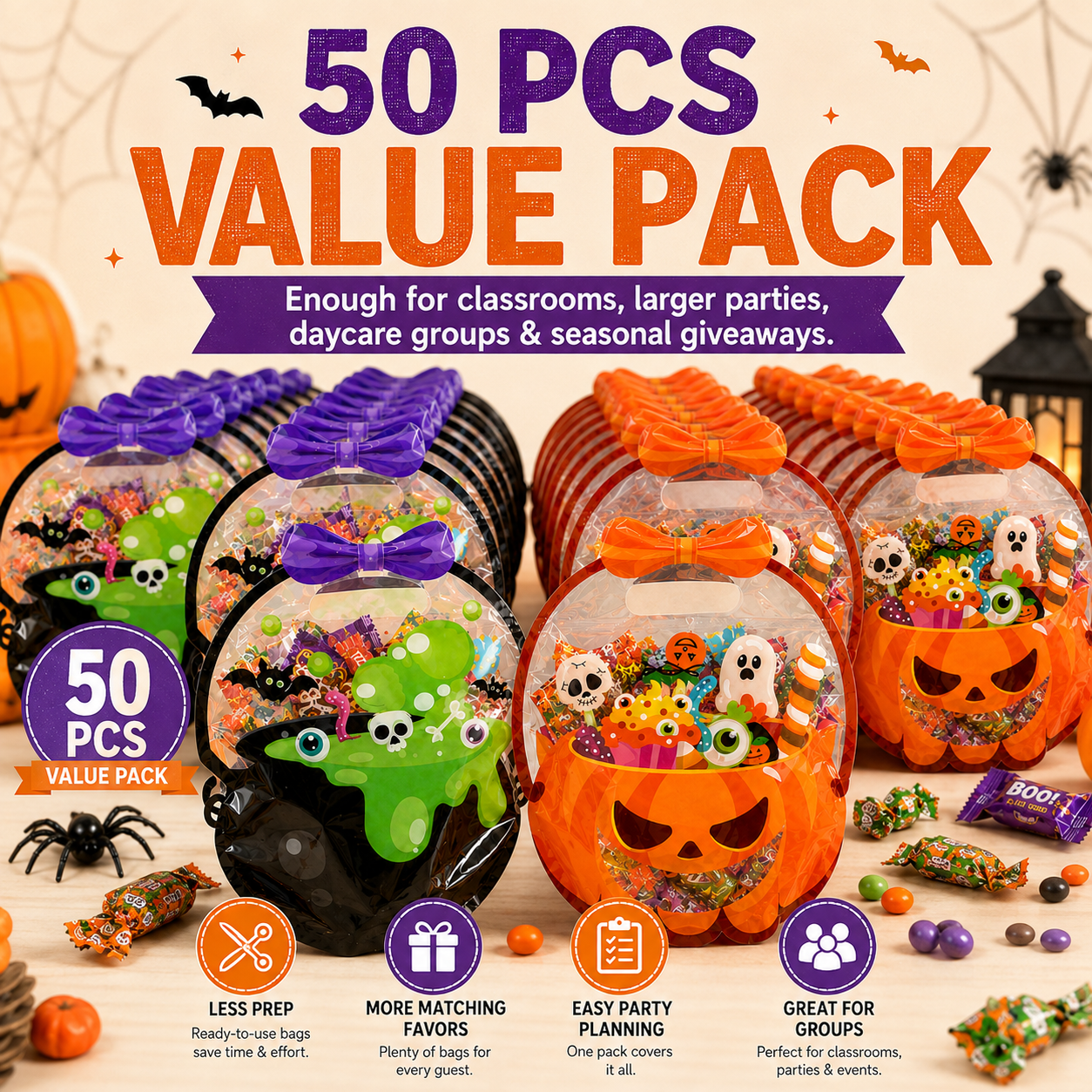 50 PCS value pack Halloween favor bags