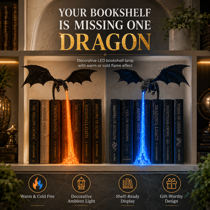🐉 Fire-Breathing Dragon Bookshelf Lamp – Fantasy LED Shelf Decor