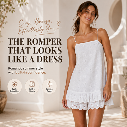 🌸 Eyelet Lace Romper Dress – Built-In Shorts Summer Mini