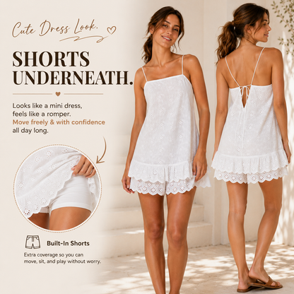 🌸 Eyelet Lace Romper Dress – Built-In Shorts Summer Mini