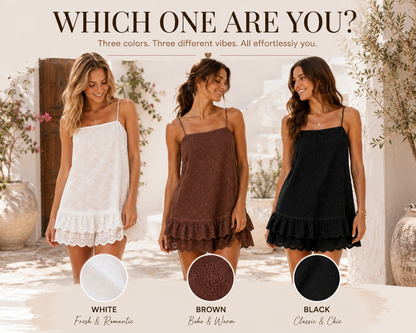 🌸 Eyelet Lace Romper Dress – Built-In Shorts Summer Mini