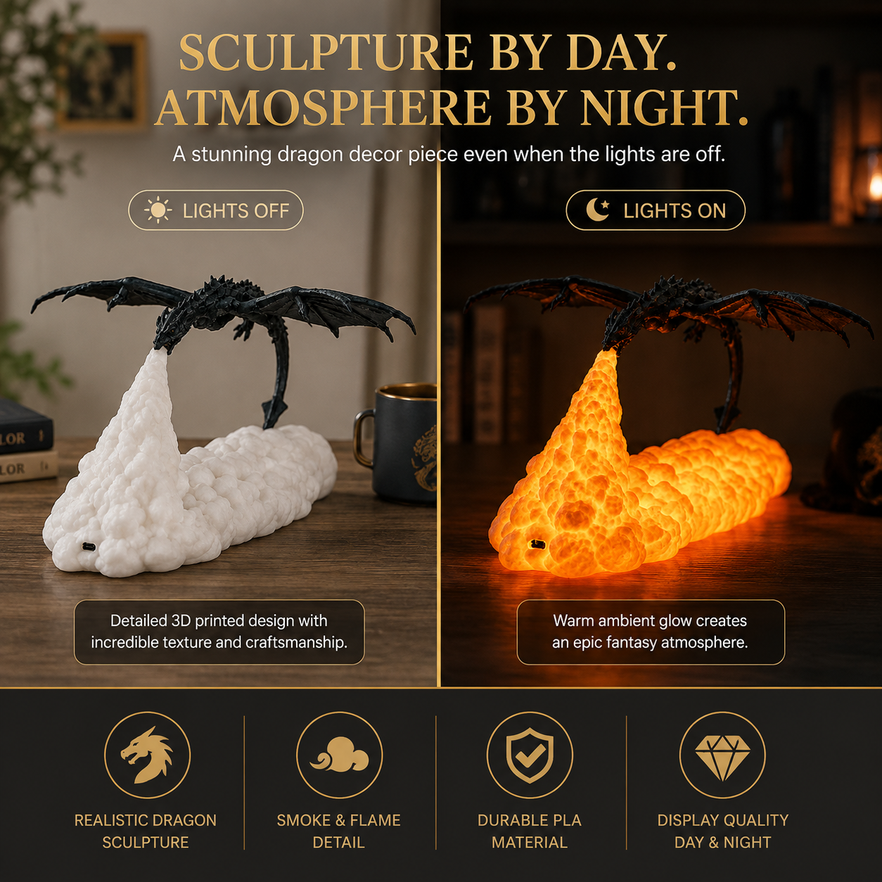 🐉 Dragon Flame Night Light – Dual-Color Rechargeable Fantasy Lamp