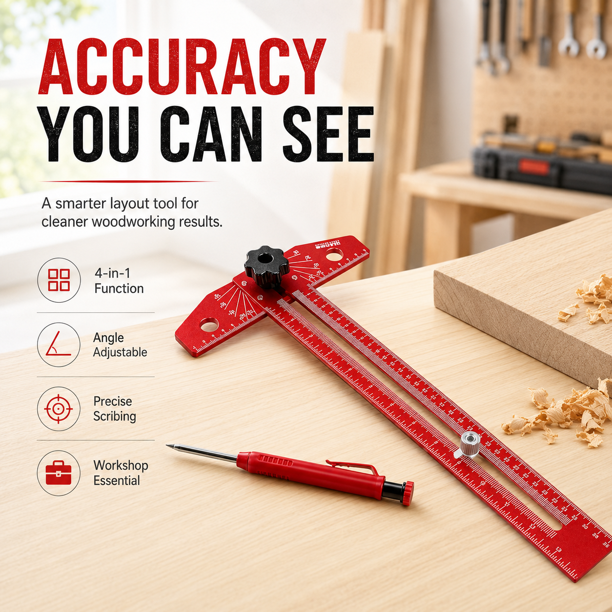 Accurate 4 in 1 woodworking scriber marking ruler