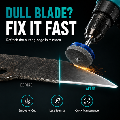 Universal Sharpening Tool for Rotary Lawn Mower Blades—Compatible with Electric and Handheld Drills